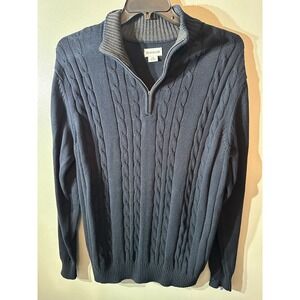 Haggar Lg Navy Blue 1/4 Zip Sweater Zipper Pull Missing As Shown